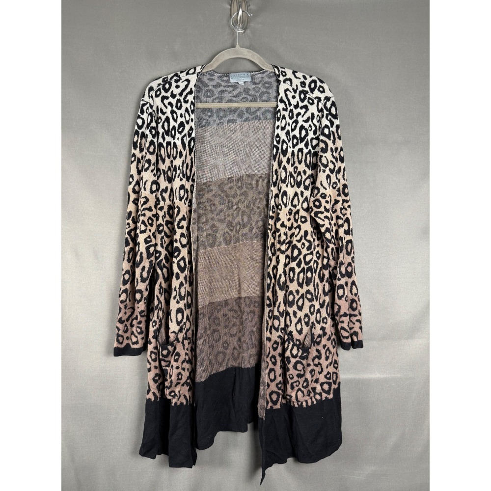 Joseph A Cardigan Woman 3X Brown Leopard Print Ombre Open Front Pocket Sweater
